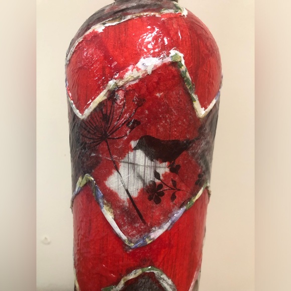 Handmade Glass Decorative Painted Red & Floral Patterned Patterned Vase - Picture 13 of 16